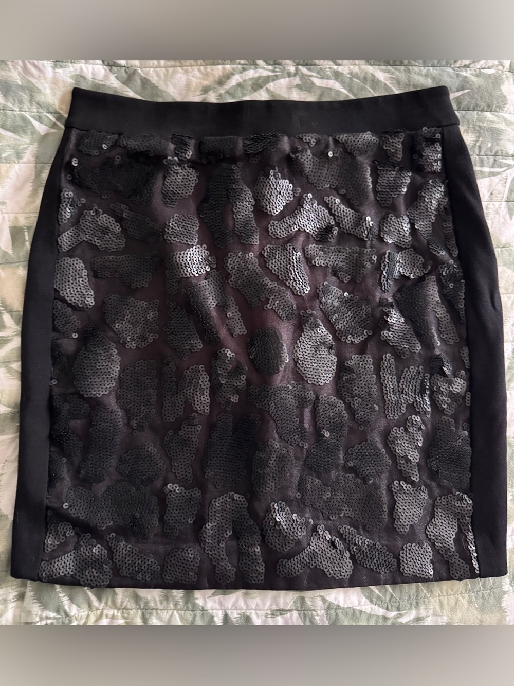Ann Taylor Black Sequin Leopard Skirt